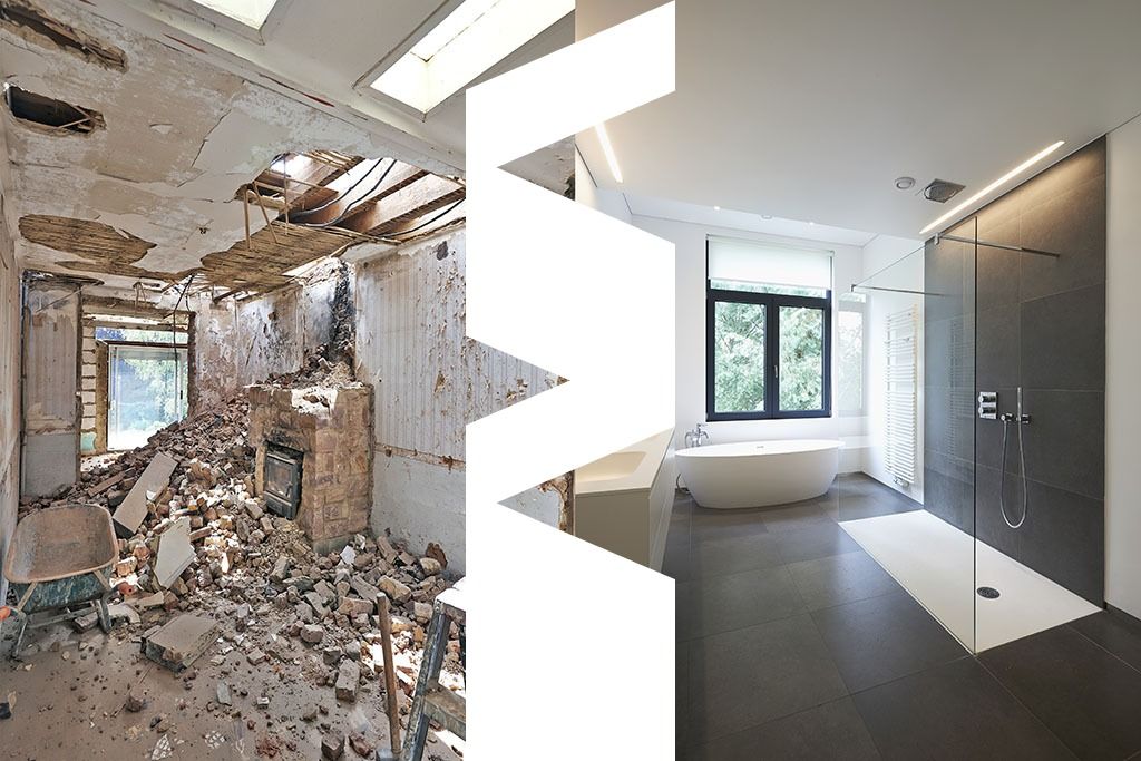 Bathroom renovation: before the works on the left, after on the right